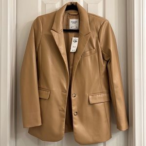 Abercrombie tan blazer leather jacket